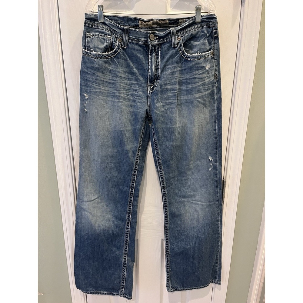 BKE Buckle Tyler Jeans Men's 34x33 Blue Denim Pants Distressed Whiskers